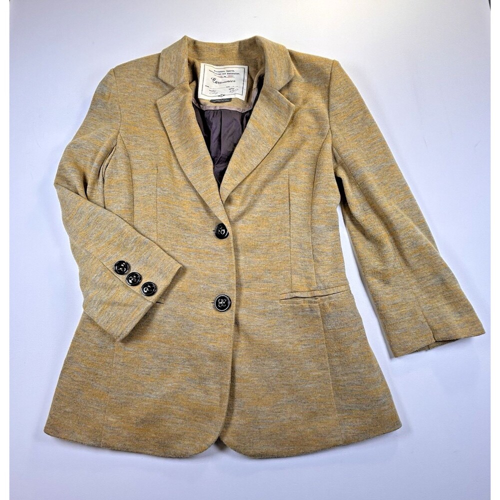 Cartonnier Anthropologie Mustard Yellow Grey Marled 3/4 Sleeve Blazer Size S